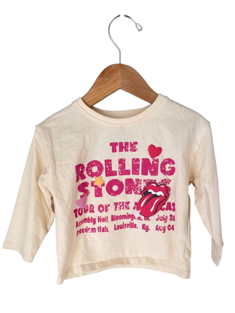 Zara Cream Long-Sleeve Tee with Pink Rolling Stones Graphic 1.5 years